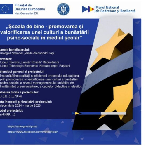 Colegiul National &quot;Vasile Alecsandri&quot; din Iași devine școală-pilot în proiectul &quot;Școala de bine&quot;
