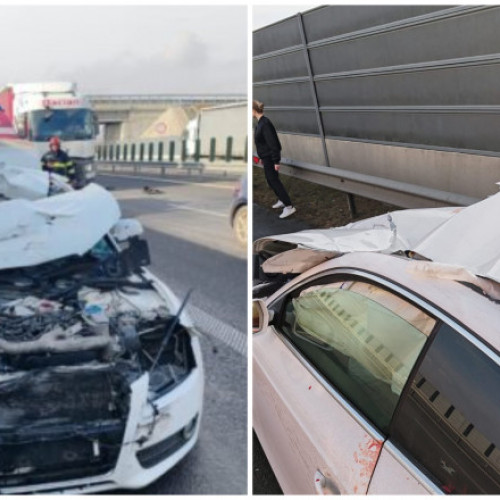 Sofer scapa miraculos in urma coliziunii cu un camion pe autostrada. A iesit singur din masina.