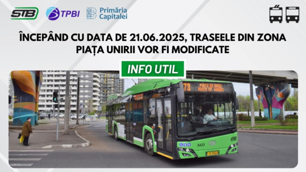 Modificări în traseele de transport în zona Piața Unirii din București