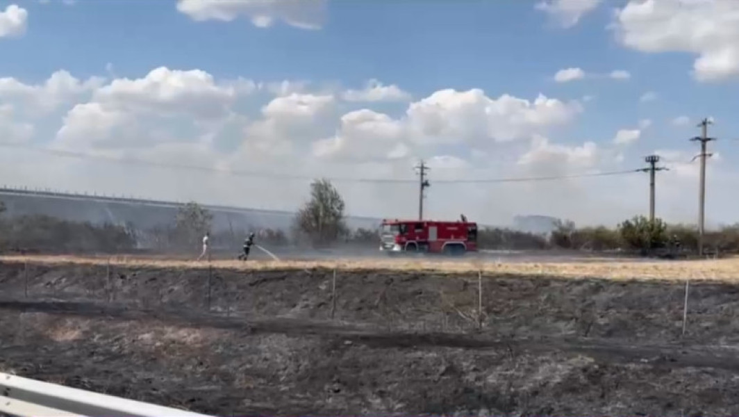 incendiu de vegetație pe autostrada A2 în județul Constanța